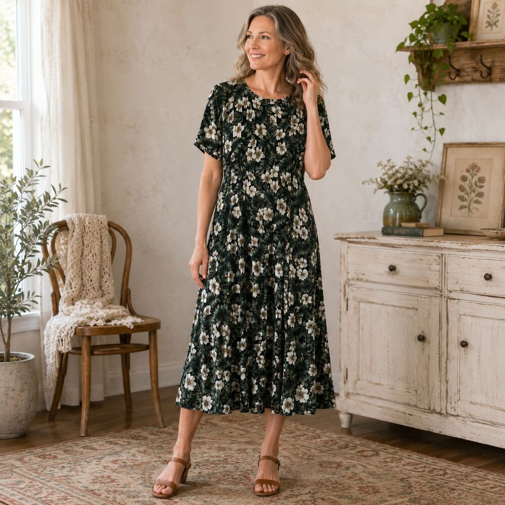 Vintage Size 10 Betsy Lauren Floral Rayon Midi Dress Cottagecore Prairie